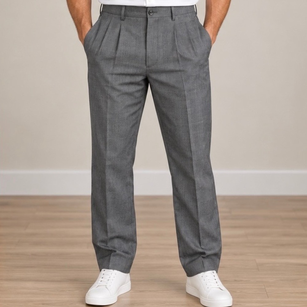 Ralph Lauren Dress Pants 38x32 Grey Good Pleated Glen Plaid Cuffed Trousers